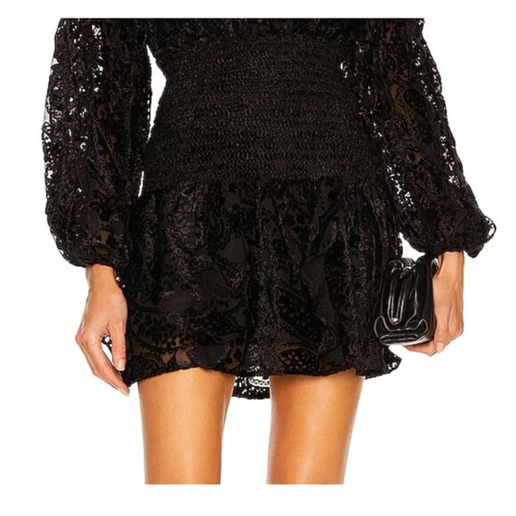 Rococo Sand Black Sade Mini Dress Size Large Velvet Burnout Smocked Bodice NWT - Picture 4 of 16
